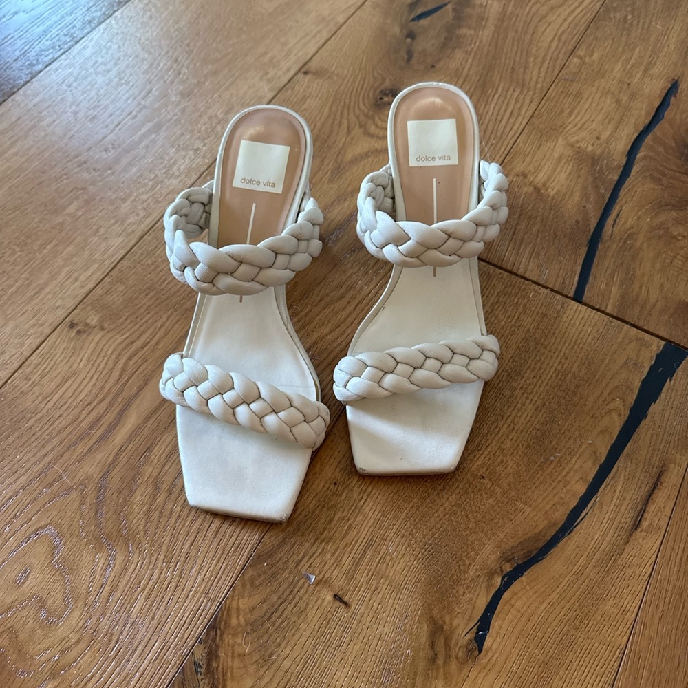 Dolce Vita Cream Sandals with Square Toe and Decorative Accents